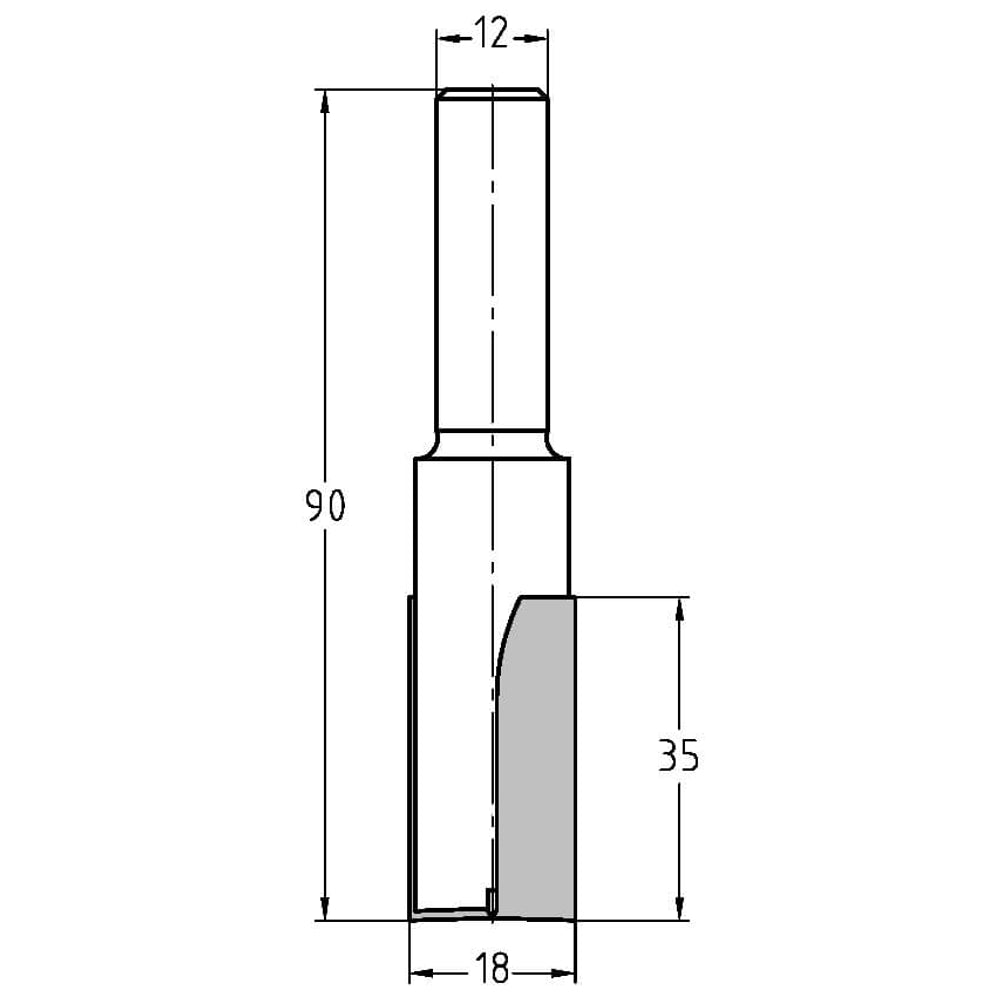 Groeffrees Ø 18 x 35 mm, TL=90 mm, S=12 mm, HW