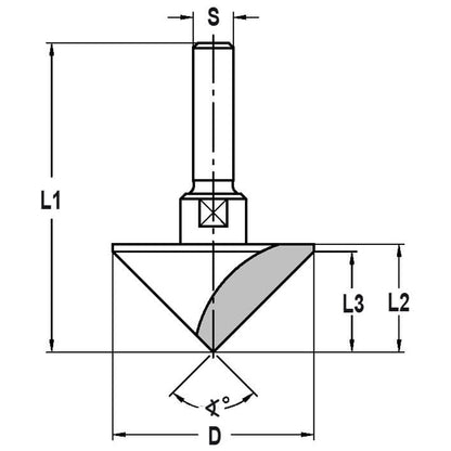 V-Groeffrees 90°, D=40 mm, S=12 mm, HW, Z=1