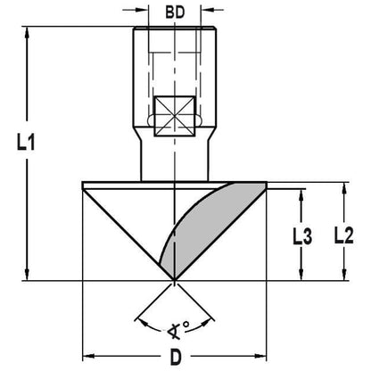 V-Groeffrees 90°, D=40 mm, Binnendraad M10, HW, Z=1