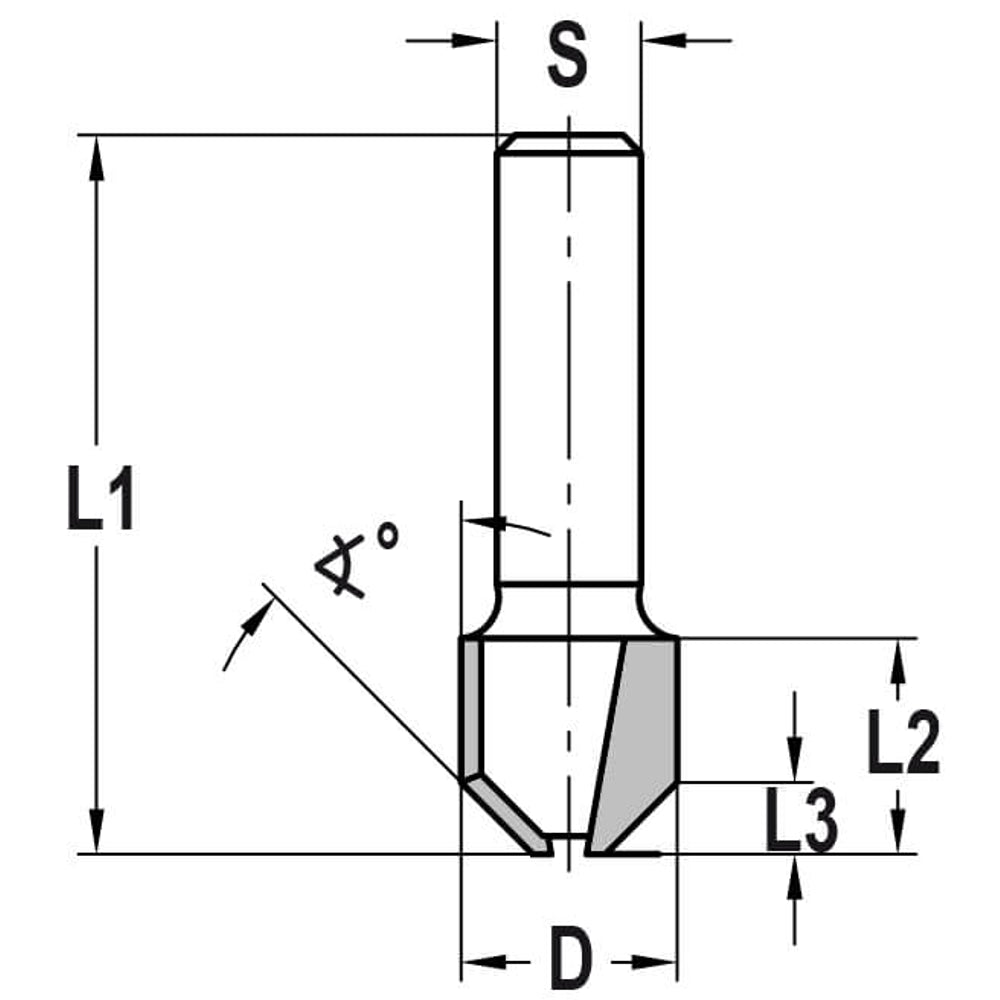 Kanten- / Fasefrees 22°, L3=4 mm, TL=40 mm, S=6 mm, HW