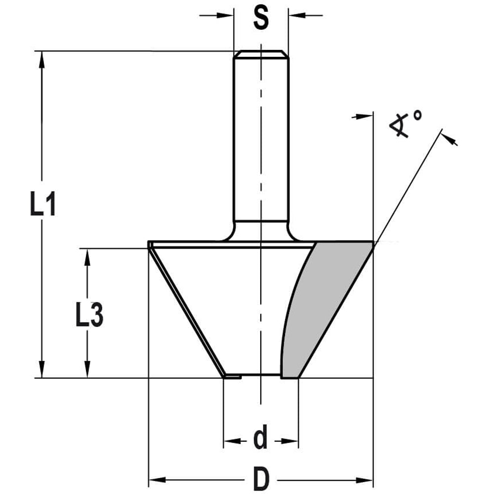 Fasefrees 30° zonder lager, L3=12 mm, TL=40 mm, S=8 mm, HW