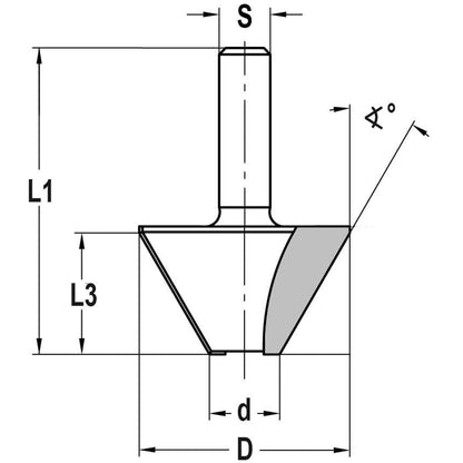 Fasefrees 15° zonder lager, L3=12 mm, TL=40 mm, S=8 mm, HW