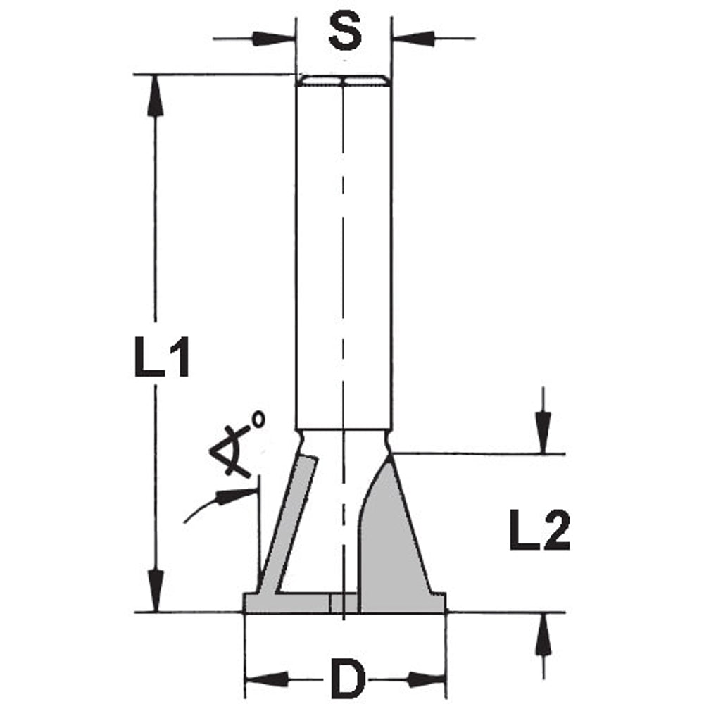 Zwaluwstaartfrees 15° met voorritser, D=14,3 mm, S=8 mm, HW