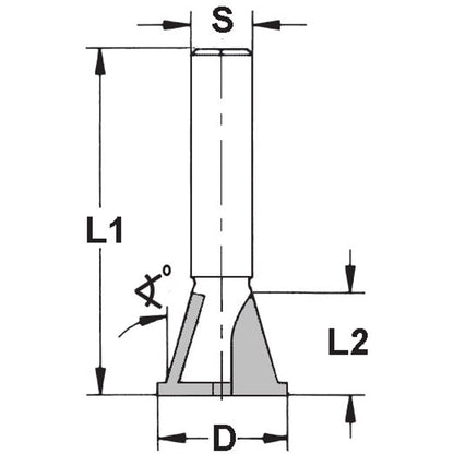 Zwaluwstaartfrees 15° met voorritser, D=14,3 mm, S=8 mm, HW