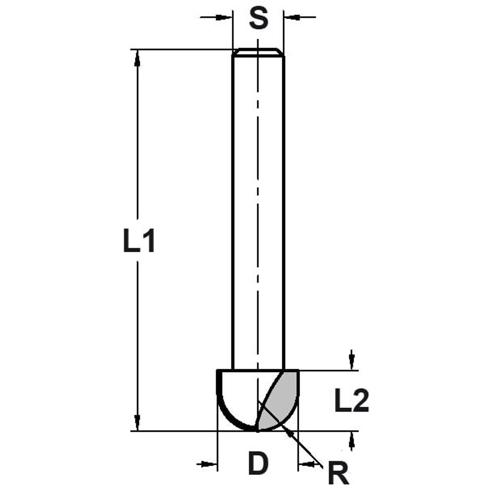 Holprofielfrees R=6,35 mm, TL=60 mm, S=8 mm, HW