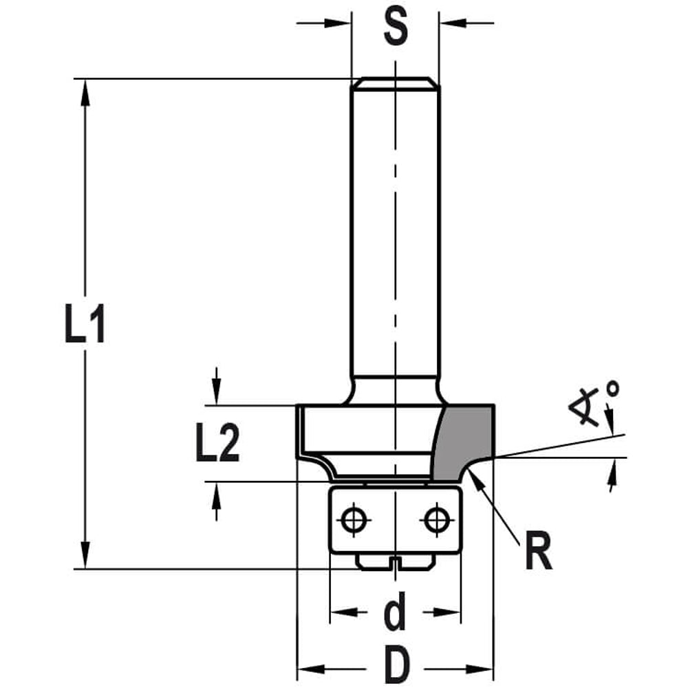 Afrondprofielfrees R=2,0 mm met kunststof lager, D=18 mm, S=6 mm, HW