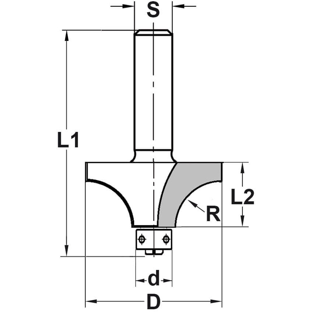 Kwartrondprofielfrees R=25,0 mm met lager, D=63 mm, S=12 mm, HW