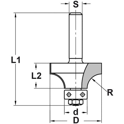 Afrondprofielfrees R=9,5 mm met lager, D=31,7 mm, S=8 mm, HW