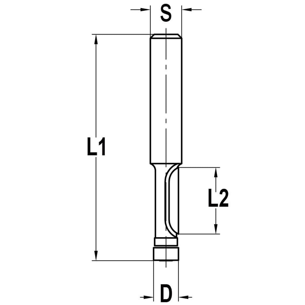 Kopieerfrees met geleidelager Ø 6,35 x 16 mm, TL=58 mm, S=8 mm, HW