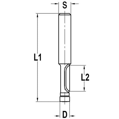 Kopieerfrees met geleidelager Ø 6,35 x 16 mm, TL=58 mm, S=8 mm, HW