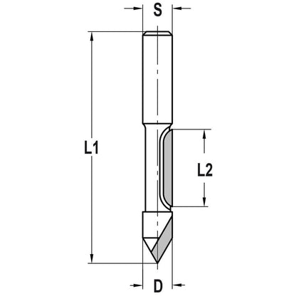 Kopieerfrees met HW-inboorpunt Ø 8 x 20 mm, TL=63 mm, S=8 mm, HW