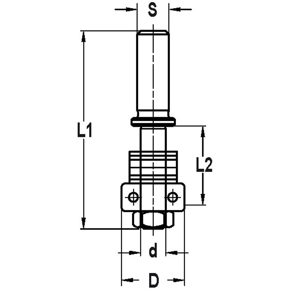 Spindel met tussenringen en lager, opname (d) 6,3 mm, L2=20 mm, S=8 mm