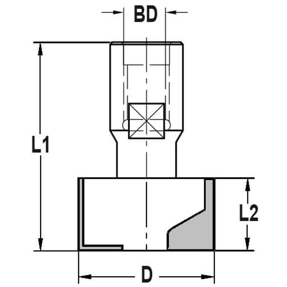 Sponningfrees zonder geleidelager Ø 24 x 16 mm, TL=46 mm, Binnendraad M12, HW