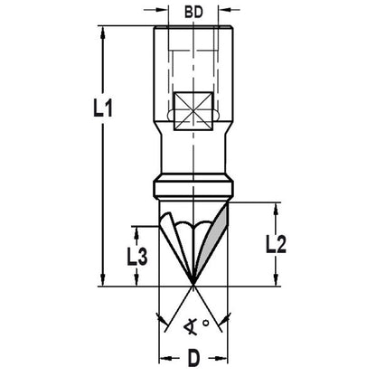V-Groeffrees 90°, D=14 mm, Binnendraad M12, VHW, Z=3