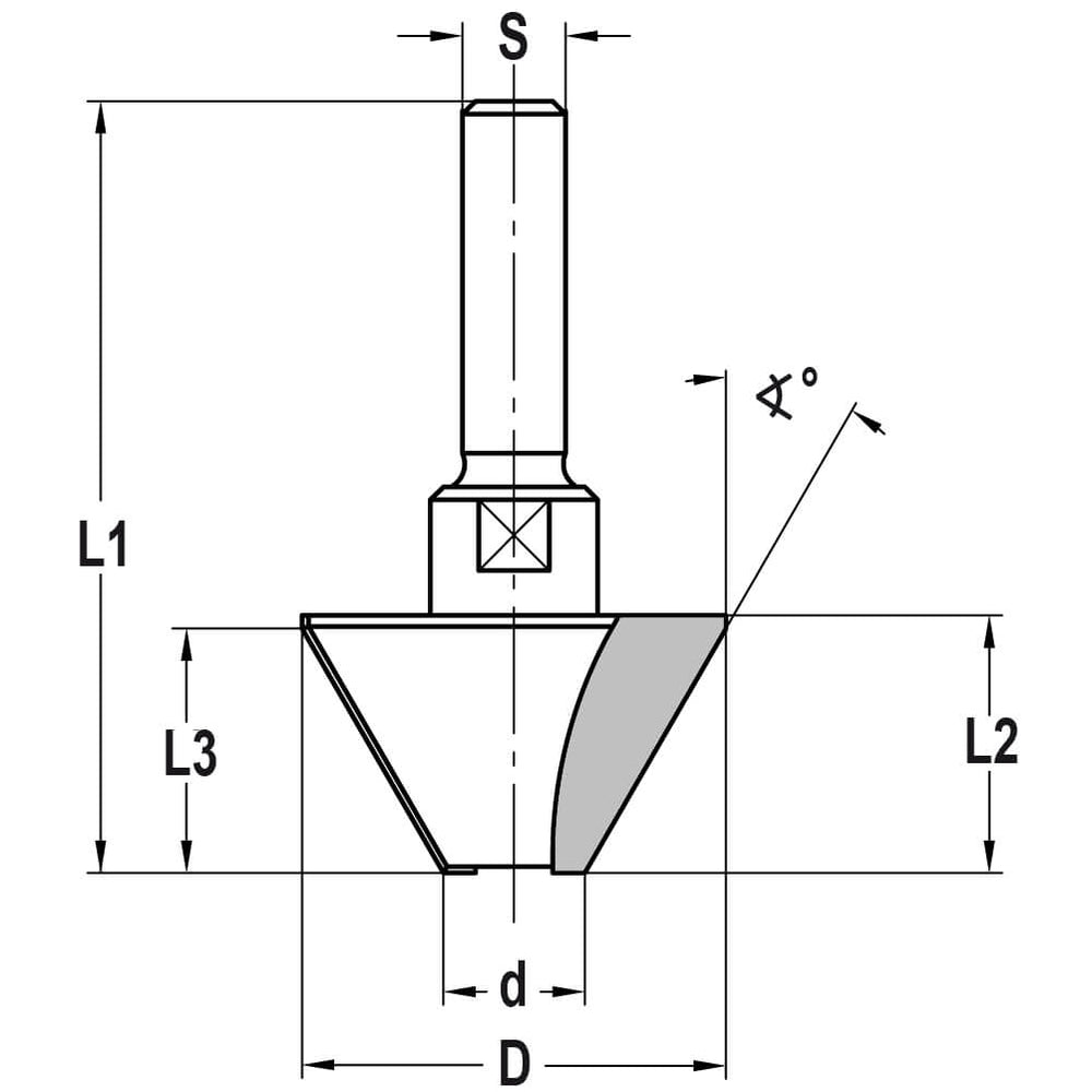 Fasefrees 30° zonder lager, L3=19 mm, TL=60 mm, S=12 mm, HW