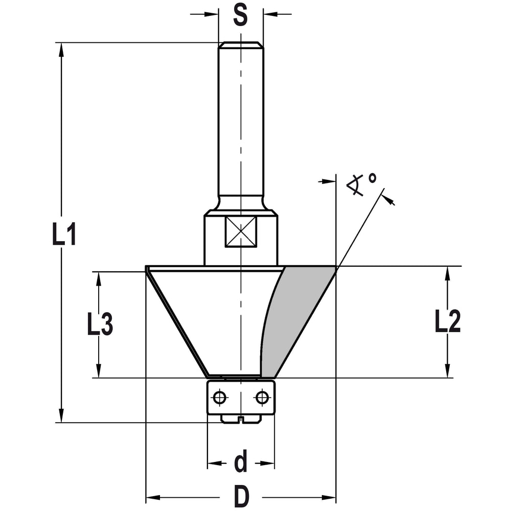 Fasefrees 30° met lager, L3=19 mm, TL=70 mm, S=10 mm, HW