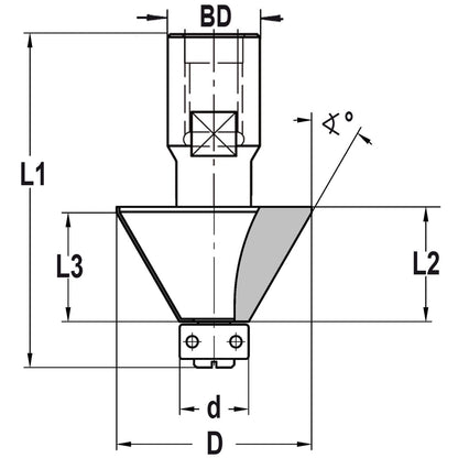 Fasefrees 15° met lager, L3=19 mm, TL=60 mm, Binnendraad M12, HW