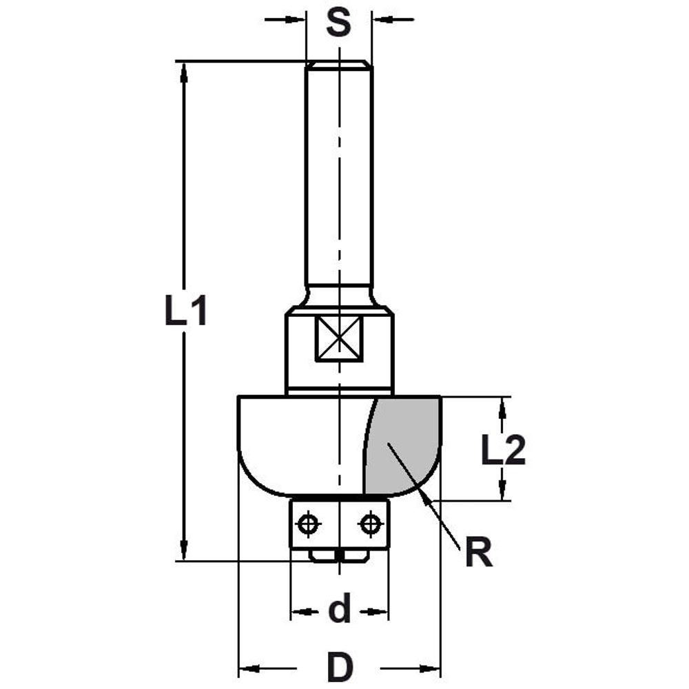 Halfholprofielfrees R=9,5 mm met lager, D=31 mm, S=10 mm, HW