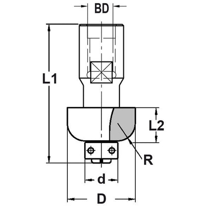 Halfholprofielfrees R=4,0 mm met lager, D=20 mm, Binnendraad M10, HW