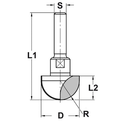 Holprofielfrees R=9,5 mm, TL=53 mm, S=10 mm, HW