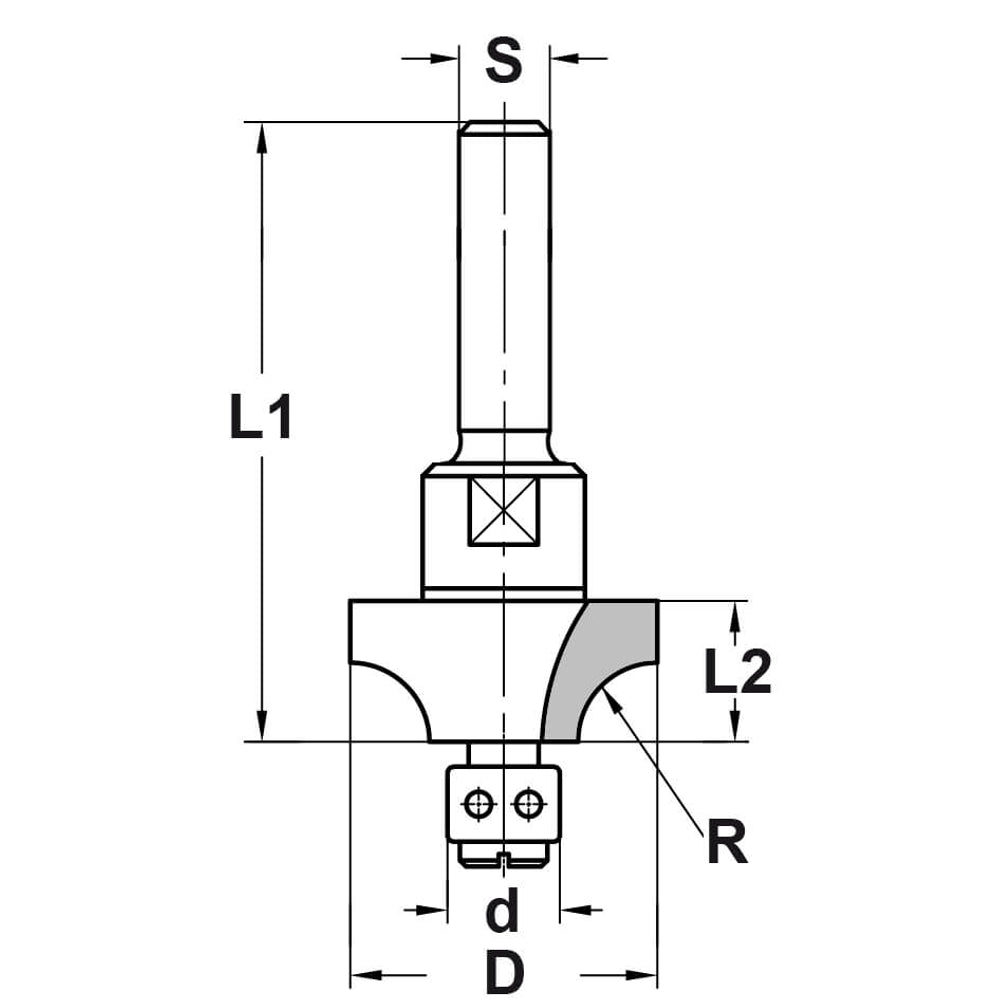 Kwartrondprofielfrees R=8,0 mm met lager, D=30 mm, S=6 mm, HW