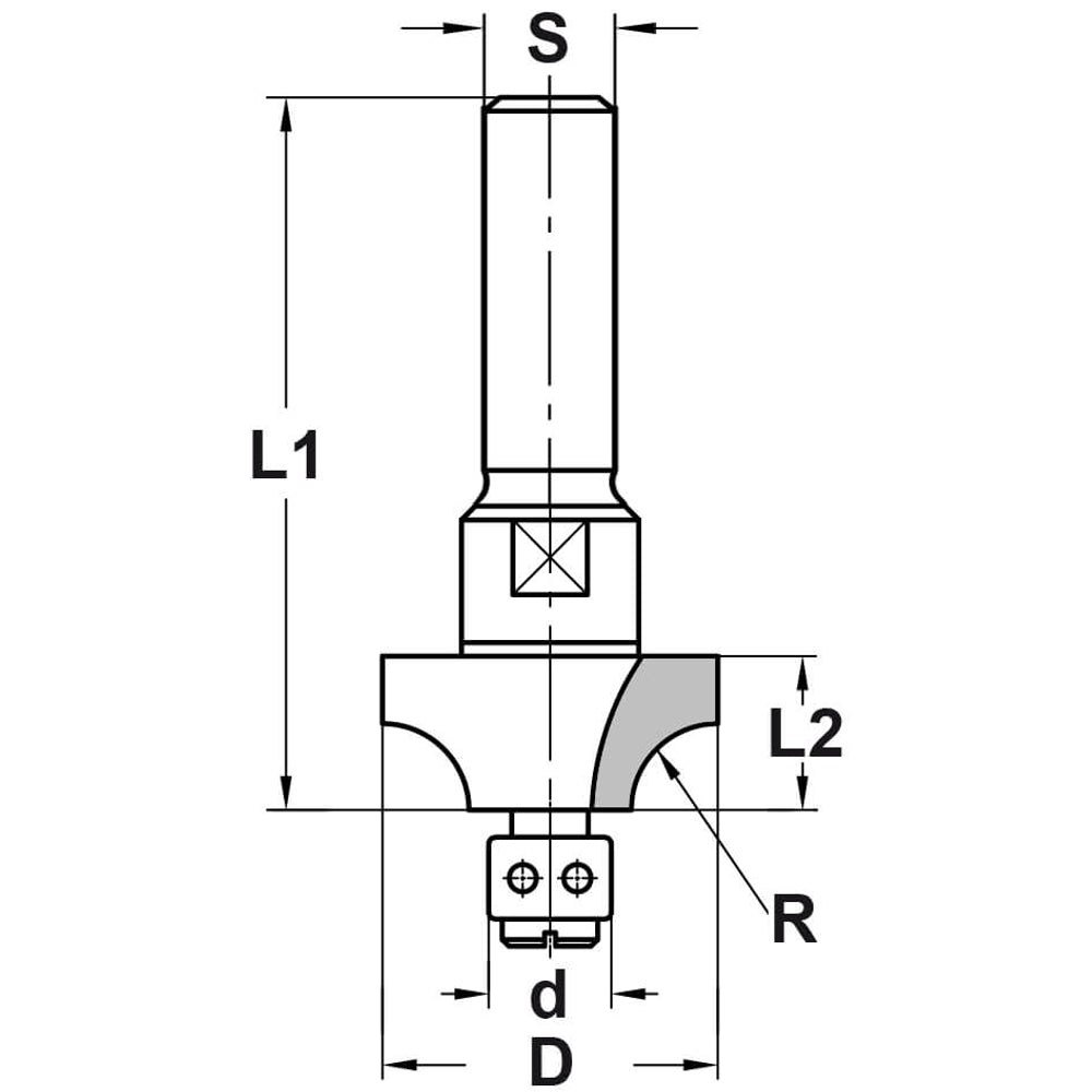 Kwartrondprofielfrees R=9,5 mm met lager, D=33 mm, S=12 mm, HW