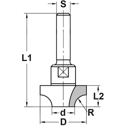 Kwartrondprofielfrees R=15,0 mm zonder lager, D=44 mm, S=6 mm, HW