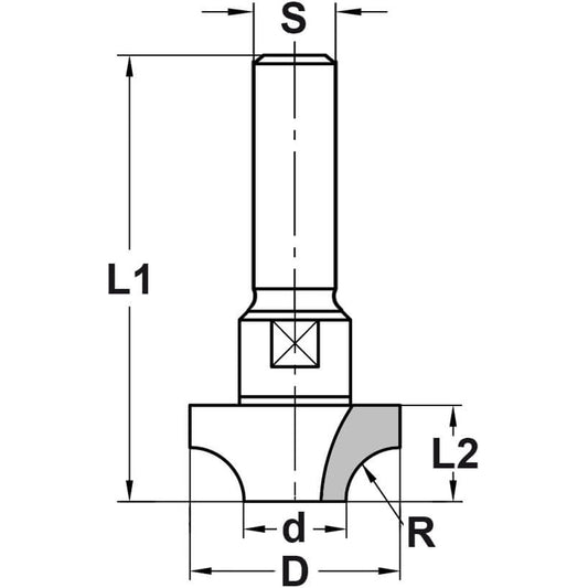 Kwartrondprofielfrees R=4,0 mm zonder lager, D=20 mm, S=12 mm, HW