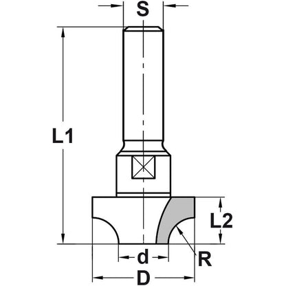 Kwartrondprofielfrees R=5,0 mm zonder lager, D=22 mm, S=10 mm, HW