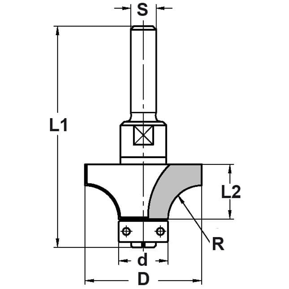 Afrondprofielfrees R=2,0 mm met lager, D=16 mm, S=10 mm, HW