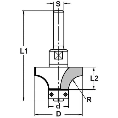 Afrondprofielfrees R=6,35 mm met lager, D=24,6 mm, S=8 mm, HW