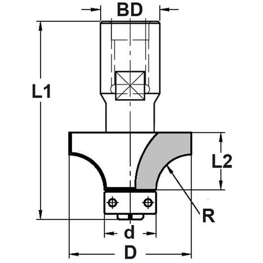 Afrondprofielfrees R=4,0 mm met lager, D=20 mm, Binnendraad M10, HW