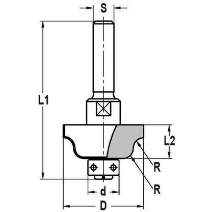 Lijstfrees R=4,0 mm met lager, L2=13 mm, S=12 mm, HW