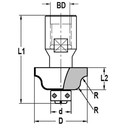 Lijstfrees R=4,0 mm met lager, L2=13 mm, Binnendraad M12, HW