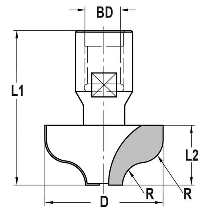 S-profielfrees R=7,2 mm zonder lager, L2=19 mm, Binnendraad M12, HW