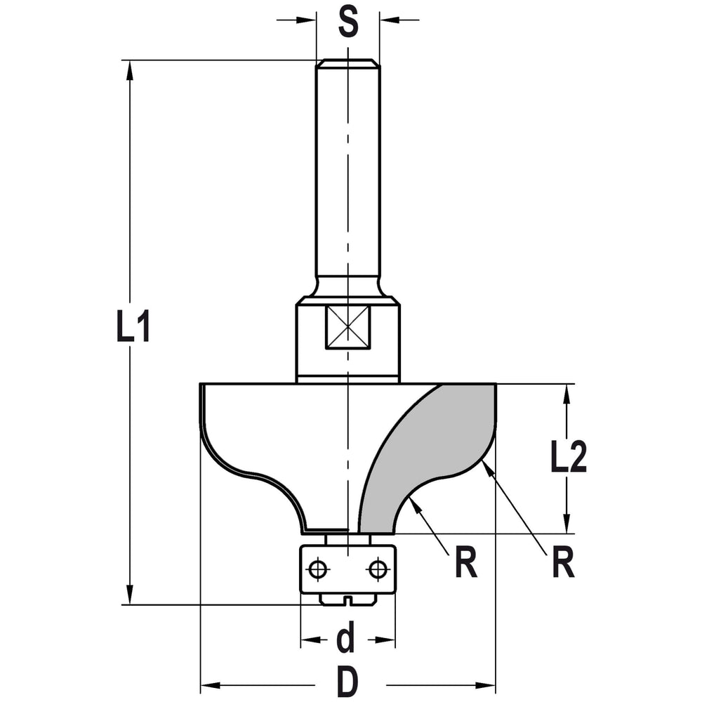 S-profielfrees R=7,2 mm met lager 12 mm, L2=19 mm, S=6 mm, HW