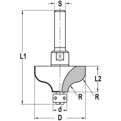 S-profielfrees R=7,2 mm met lager 9 mm, L2=19 mm, S=10 mm, HW