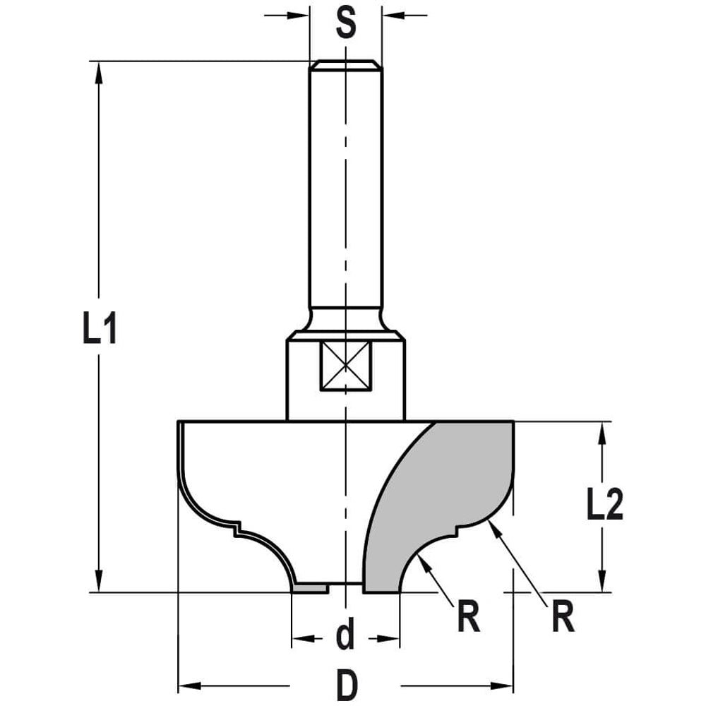Multiprofielfrees R=6,3 mm zonder lager, L2=19 mm, S=12 mm, HW