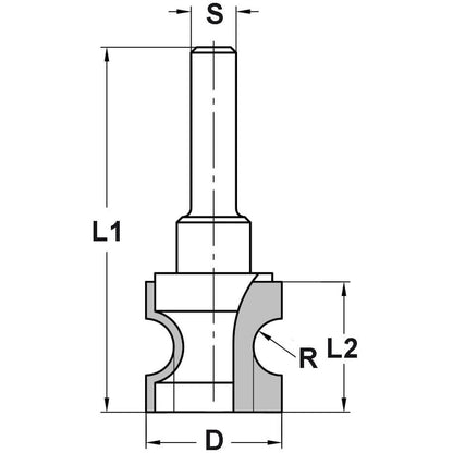 Halfrondprofielfrees R=5,0 mm zonder lager, D=24 mm, S=6 mm, HW