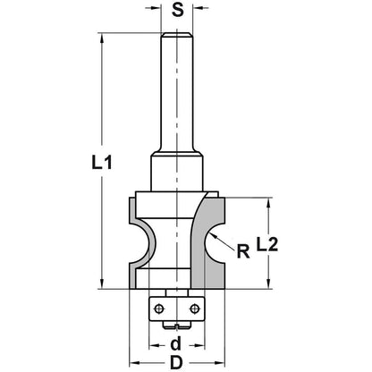 Halfrondprofielfrees R=5,0 mm met lager, D=24 mm, S=8 mm, HW