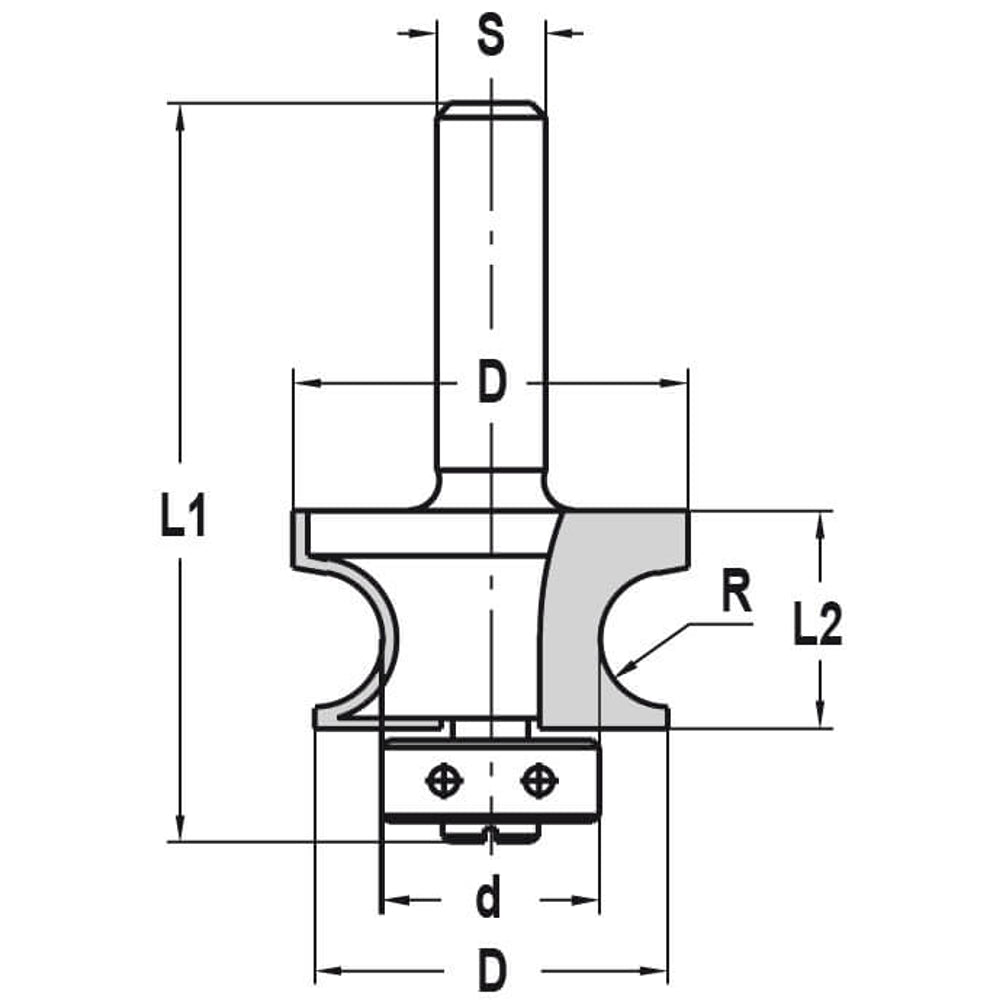 Kraalprofielfrees R=8,0 mm met lager, D=35 mm, S=8 mm, HW