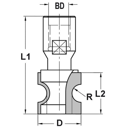 Halfrondprofielfrees R=5,0 mm zonder lager, D=24 mm, Binnendraad M10, HW