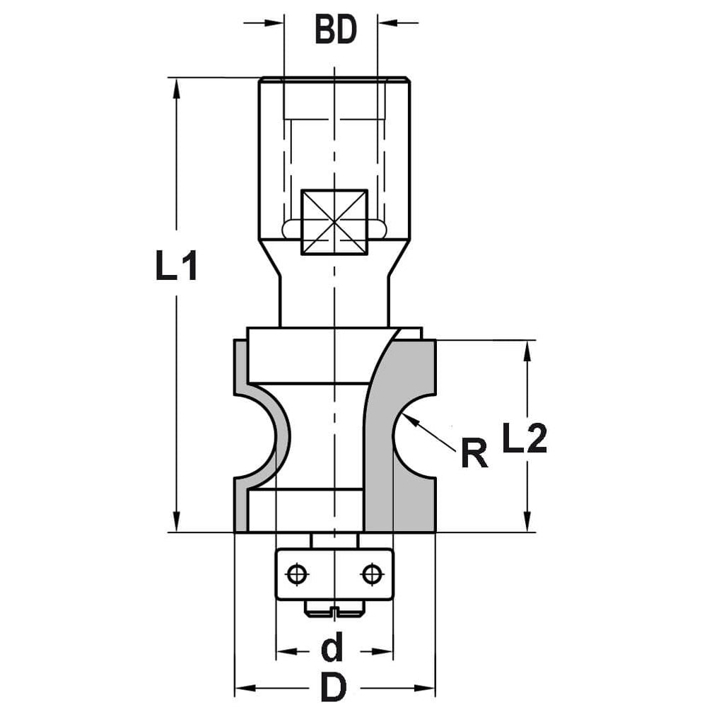 Halfrondprofielfrees R=5,0 mm met lager, D=24 mm, Binnendraad M10, HW