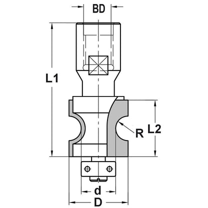 Halfrondprofielfrees R=5,0 mm met lager, D=24 mm, Binnendraad M12, HW