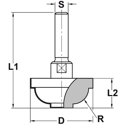 Hollijstprofielfrees R=9,5 mm zonder lager, D=38 mm, S=10 mm, HW