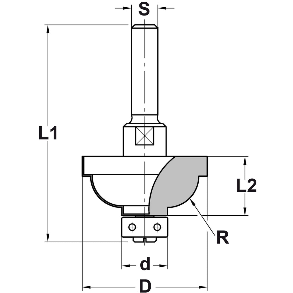 Hollijstprofielfrees R=6,35 mm met lager, D=30,7 mm, S=8 mm, HW