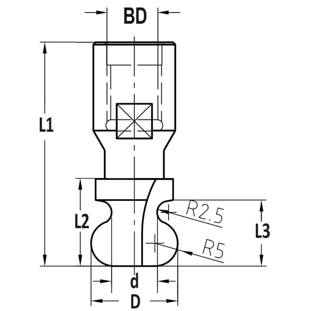 Handgreepprofielfrees R=2.5/5.0, L3=14.5 mm, Binnendraad M12, HW