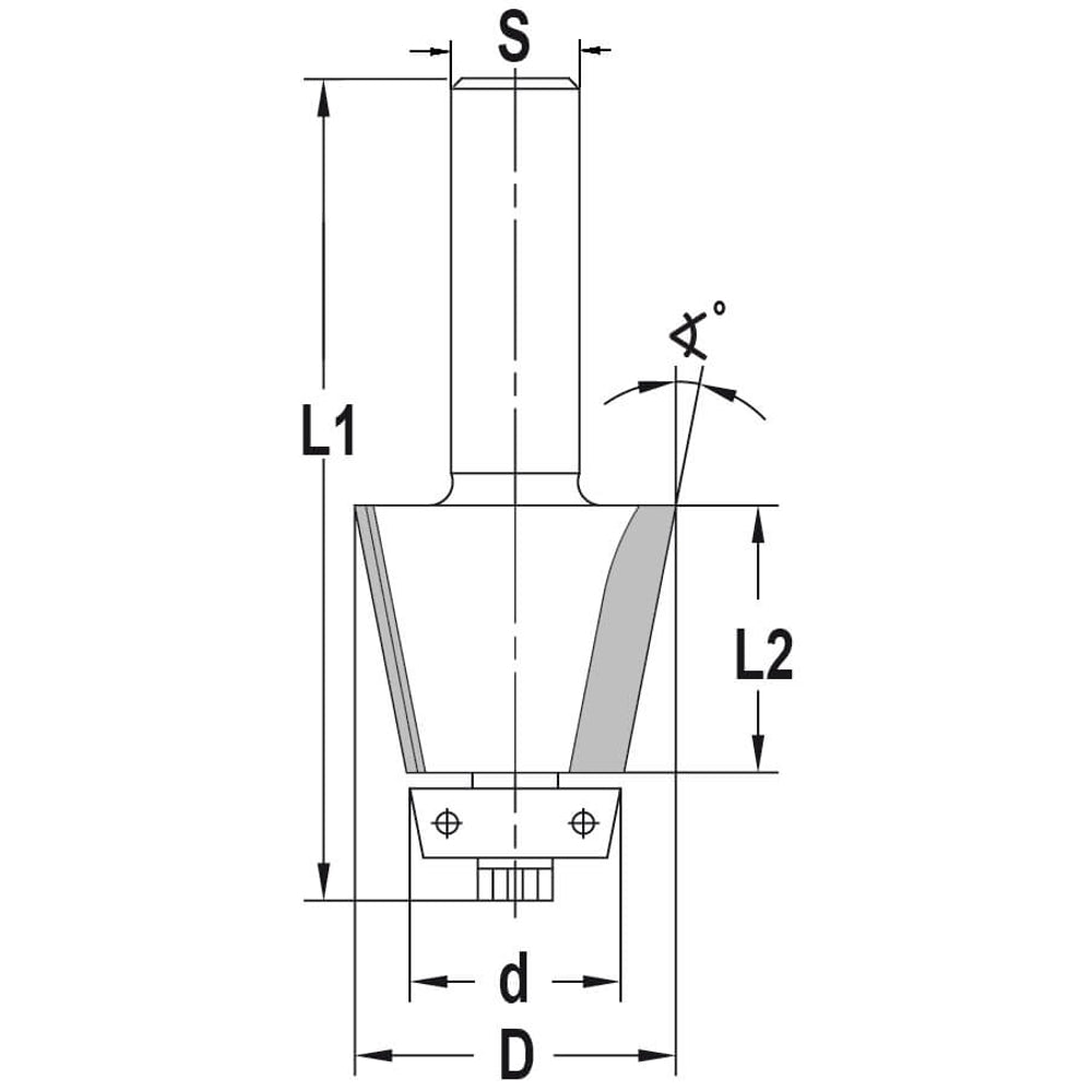 Fasefrees 11° met lager, L2=25 mm, TL=80 mm, S=12 mm, HW