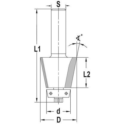 Fasefrees 11° met lager, L2=25 mm, TL=80 mm, S=12 mm, HW