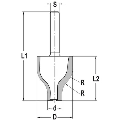 Bossingfrees R=16,0 mm zonder lager, L2=40 mm, S=8 mm, HW